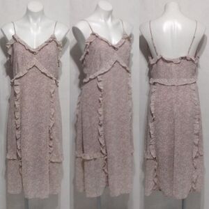 Les Soeurs Large Old Rose Floral Ruffled Slip Midi Dress Romantic Boho Chic